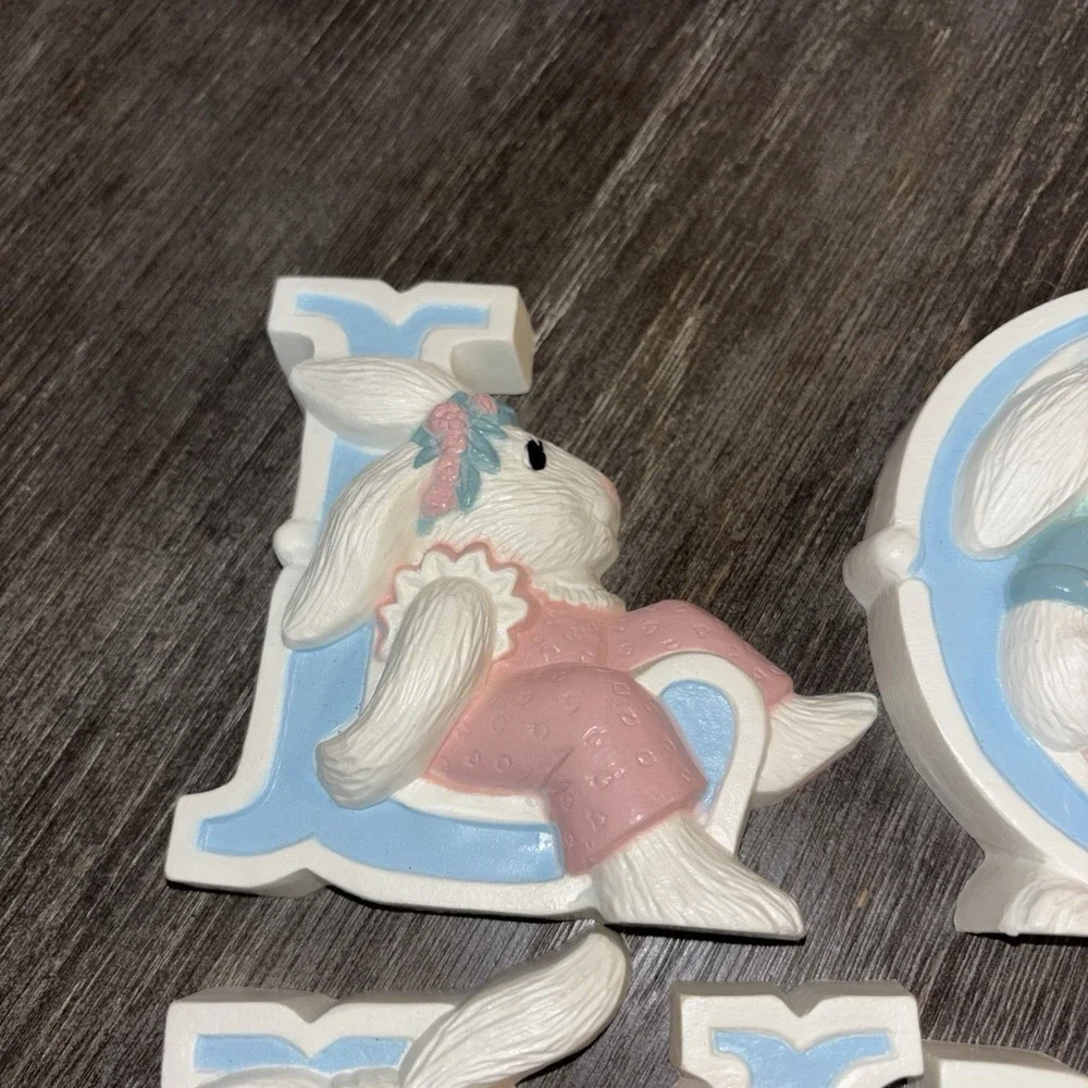 Vintage 1992 Burwood LOVE Wall Decor Nursery Kids Bunny Rabbits Easter Made USA